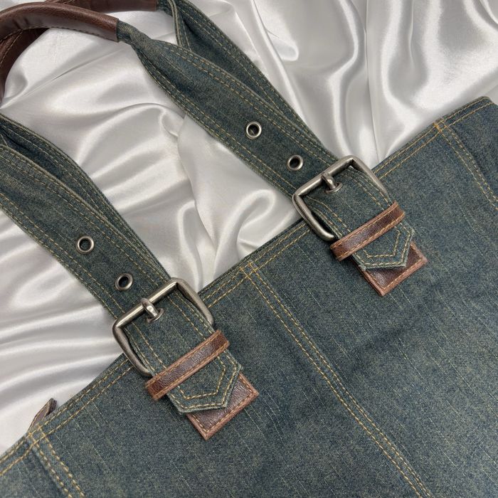 vintage dżinsowa torebka Fossil niebieska zielona y2k 00s z klamerkami