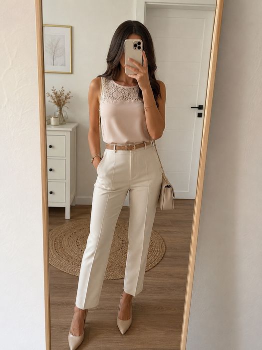 Pudroworóżowa bluzka bez rękawów z koronką S M forever 21