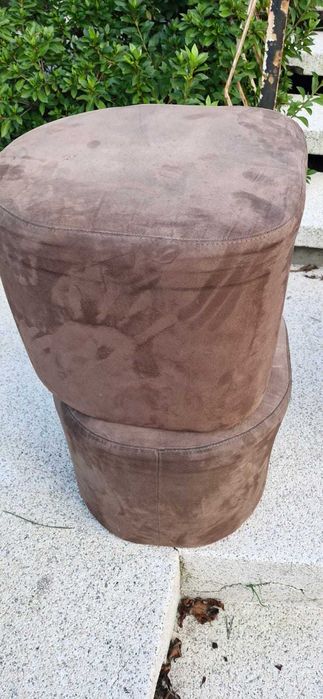 4 pufes pele pêssego castanho