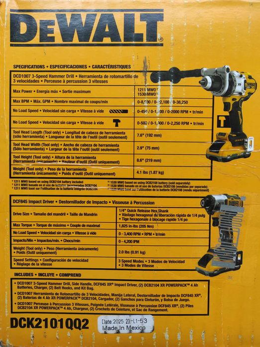 Набор бесщеточных шуруповертов DeWalt DCK2101QQ2 20V (DCD1007 DCF845)