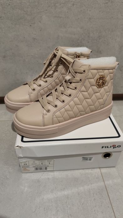 Nowe botki pikowane trampki za kostkę beż ocieplane skóra Filippo 39