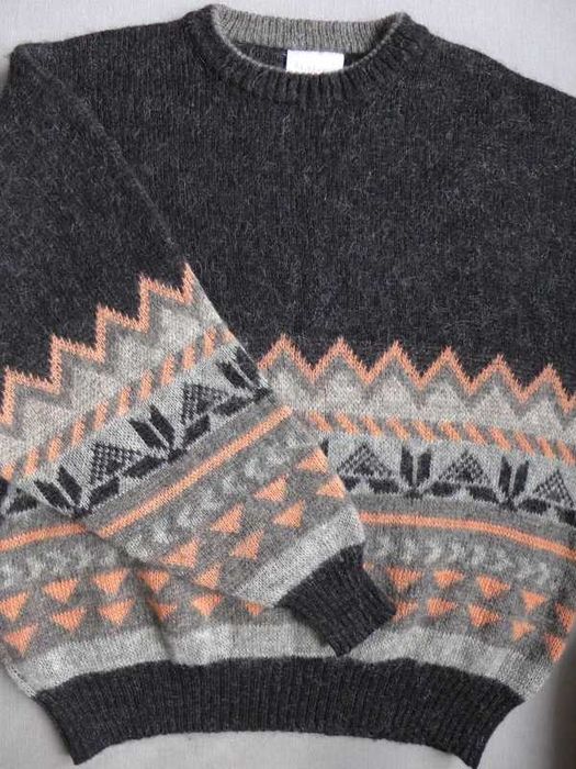 Vintage UNISEX wełniany sweter islandzki boxy męski M damski L wełna