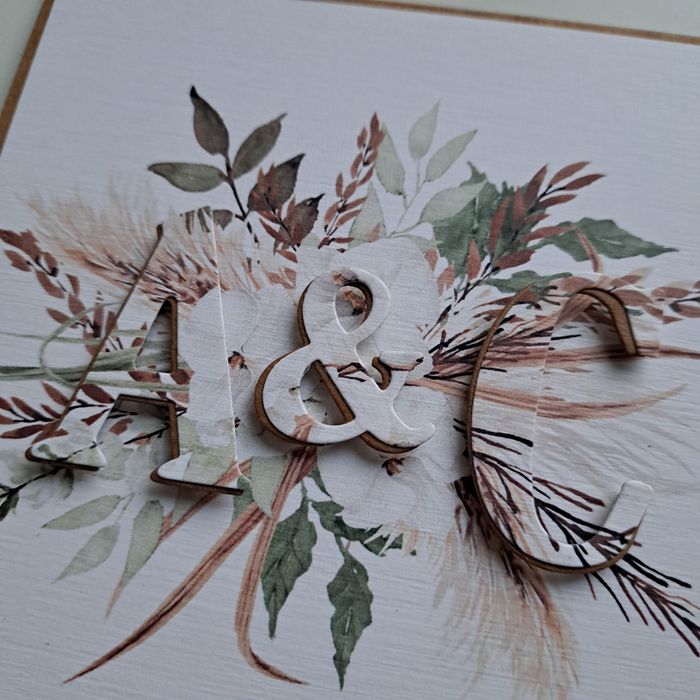 Delikatna personalizowana kartka ślubna, boho