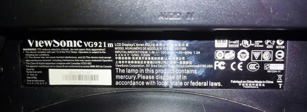 Монітор ViewSonic VG921M-4