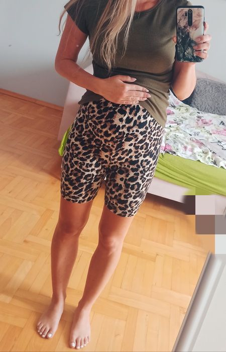 Dwupak ciążowych krótkich spodenek kolarki XS/S czarne panterka