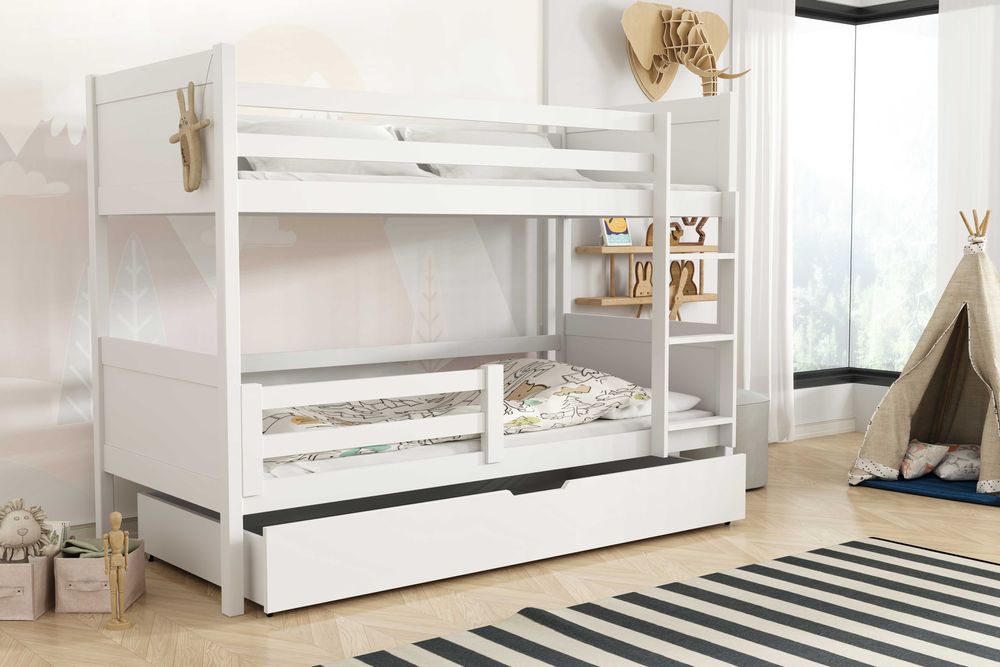 Sosnowe łóżko piętrowe dla dzieci z szufladą - LEON