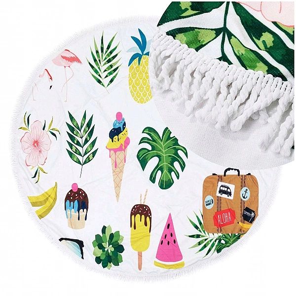 Ręcznik Koc Plażowy 150 cm Okrągły Mikrofibra BOHO
