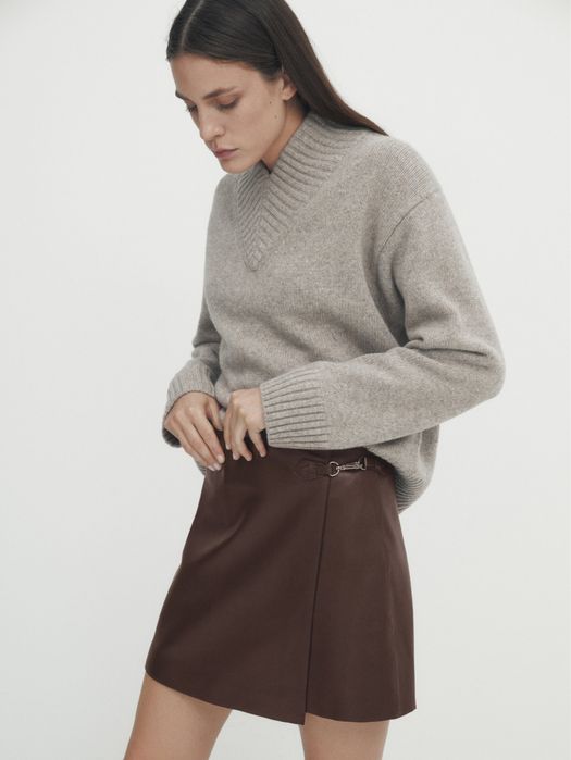 Кожаная юбка-шорты Massimo Dutti