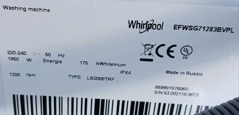 Pralka whirpool EFWSG71283BVPL