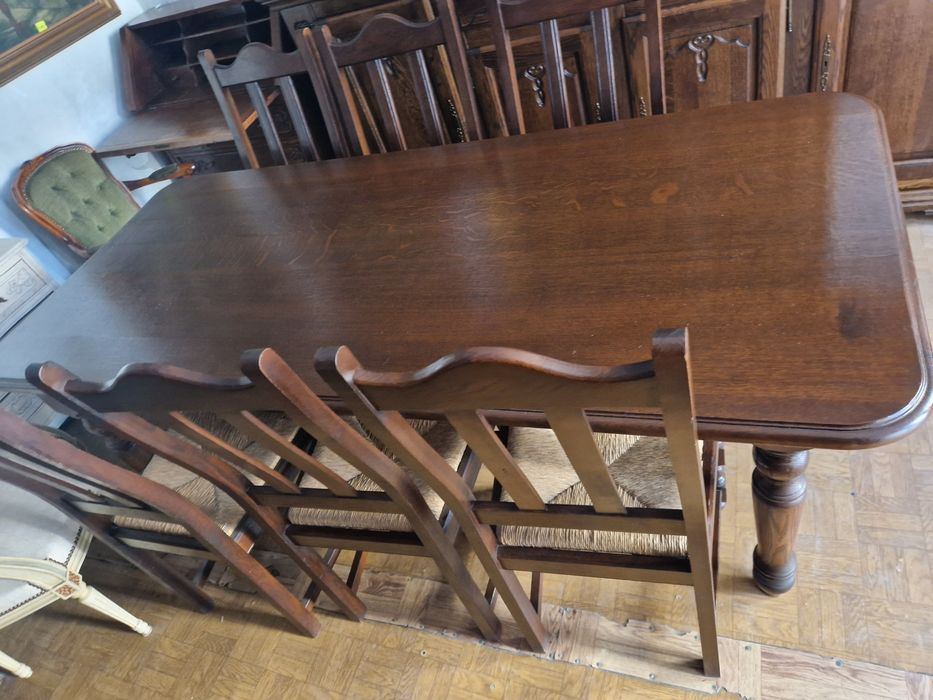 Stół dębowy lity 200x90 cm + komplet krzeseł x6