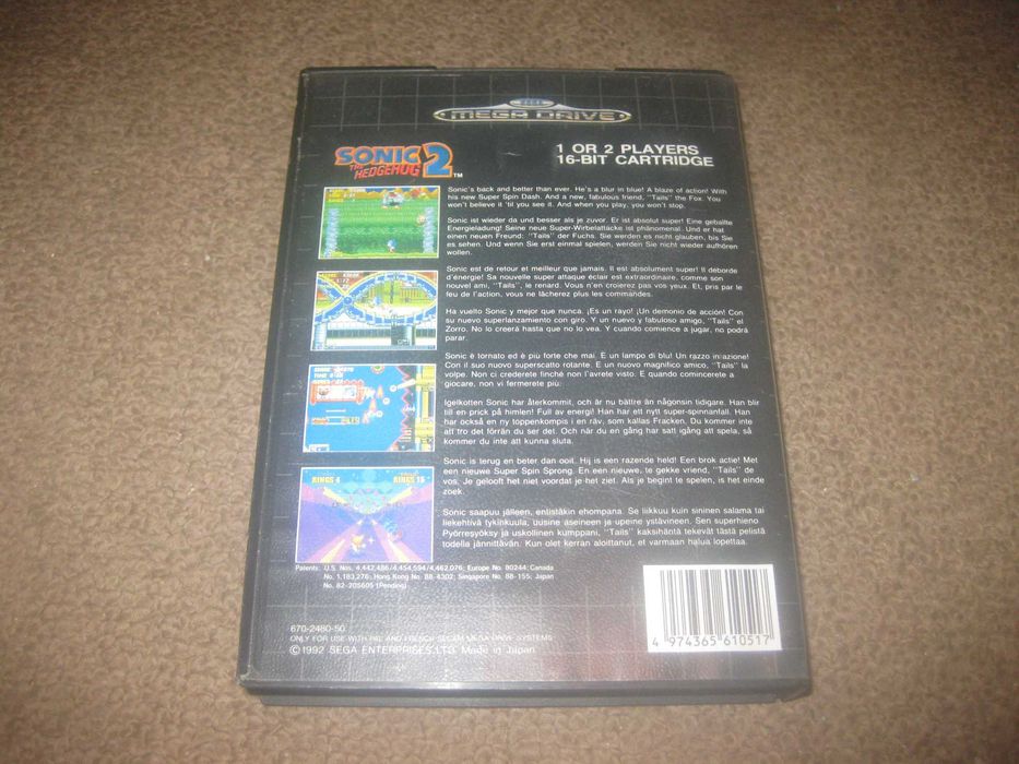 Jogo "Sonic 2" para Sega Mega Drive/Com 2 Manuais!