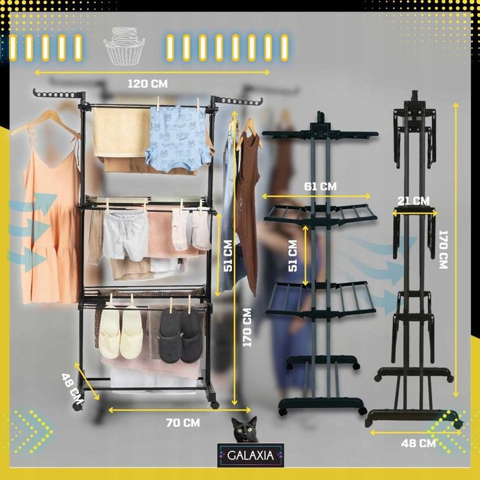 suszarka na pranie stojąca pionowa na ubrania składana czarna xxl fv