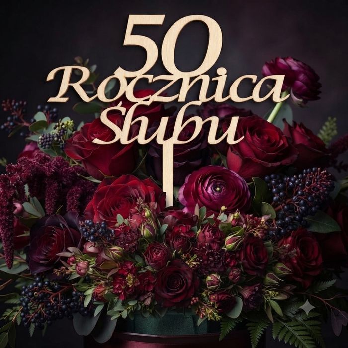 Topper na 50. Rocznicę Ślubu – Elegancka Dekoracja Tortu/Kwiatów