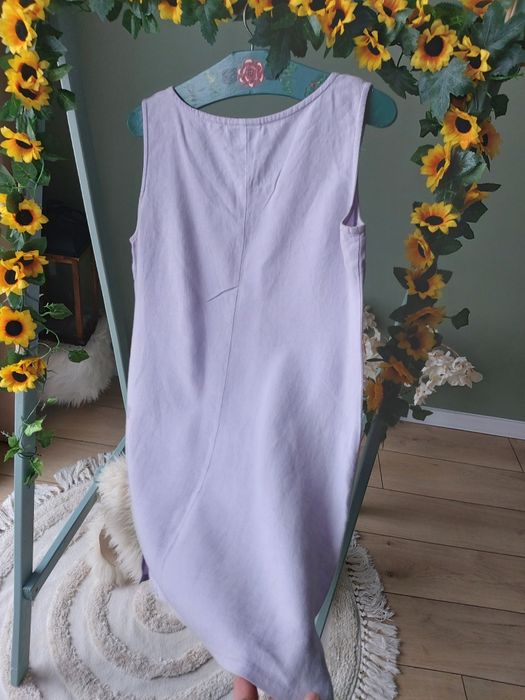 Damska liliowa tunika letnia lniana Tatuum z kieszeniami linen M / L