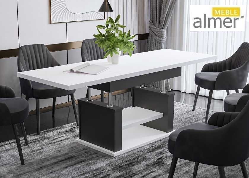 Ławostół Ława Rozkładana Podnoszona Stół L06 Biała Czarna 120/200x70cm