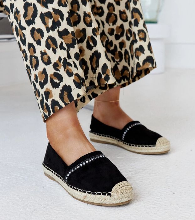 Czarne espadryle z cyrkoniami Abia