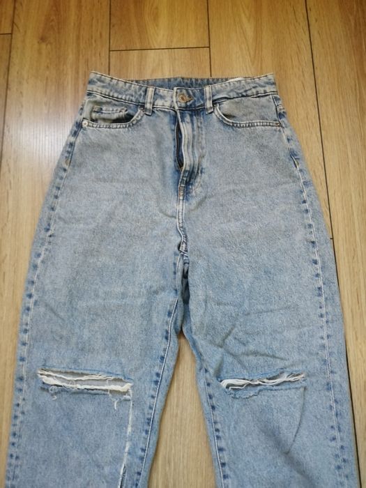 Spodnie jeansy niebieskie z dziurami wysoki stan S/36/8 165/68 Denim
