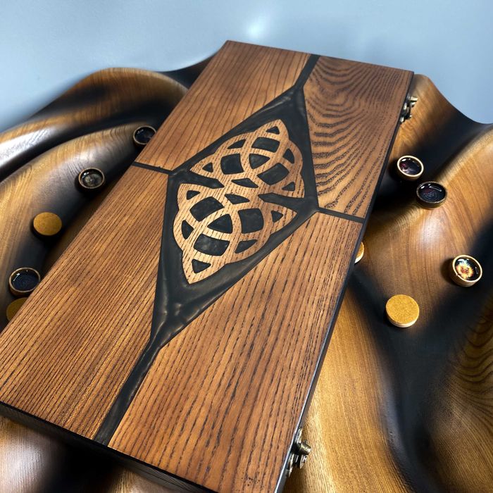 Нарди з дерева та епоксидної смоли, візерунок кельти НА ПОДАРУНОК ЗСУ