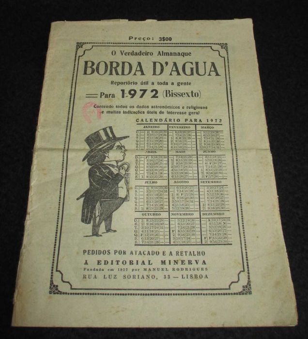 Livro Almanaque Borda D'Água para o ano de 1972 Bissexto