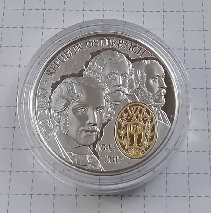 Австрія 20 євро 2017р. СРІБЛО. 175- річчя Віденська філармонія. ПРУФ.