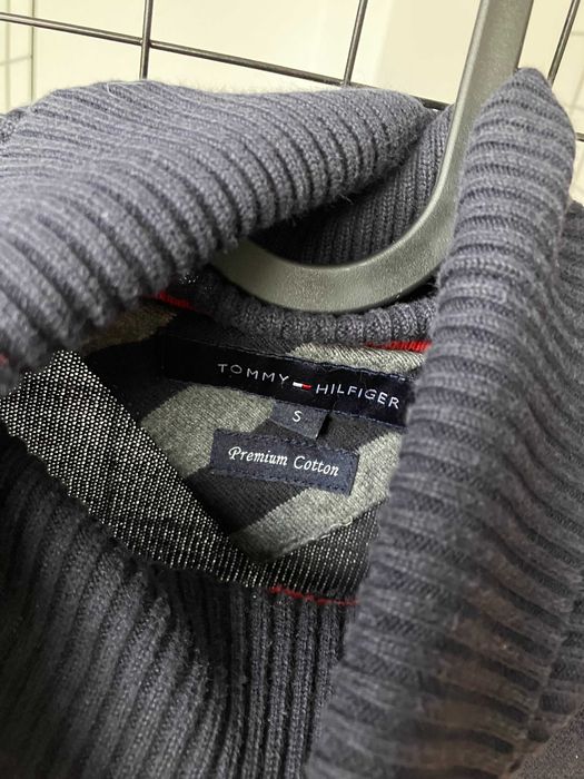 Tommy Hilfiger granatowy sweter golf bawełna premium