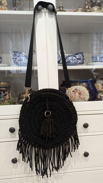 Torebka okrągła Boho frędzle