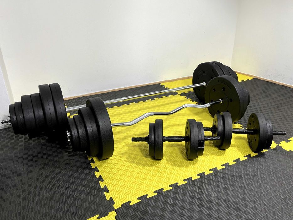 Zestaw Do Ćwiczeń 160kg Hantle Siłownia Atlas Ławka Obciążenie Sztanga