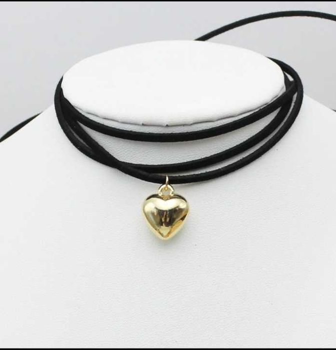 Шнурок чокер на шию із золотим/срібним сердечком (велике та маленьке)7