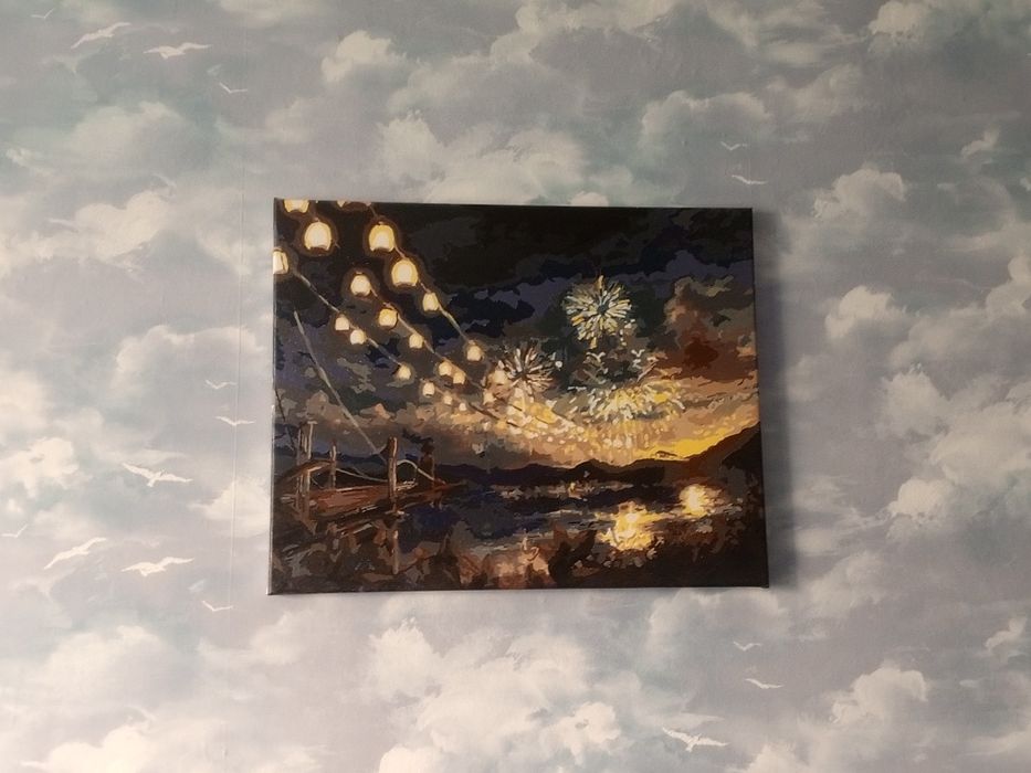 Картини акрил. Салют біля озера