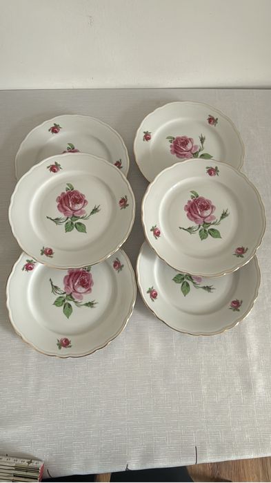 Talerze deserowe z różą porcelana Oskar