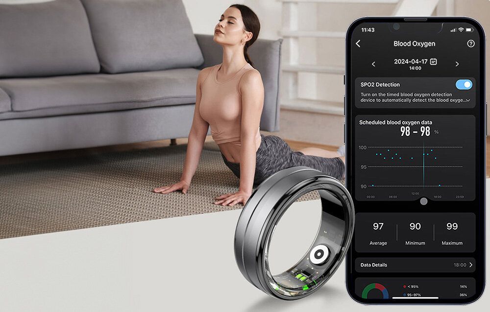 Smart Ring R06 Czarny Złoty Bluetooth 5ATM Kroki Tętno Sen