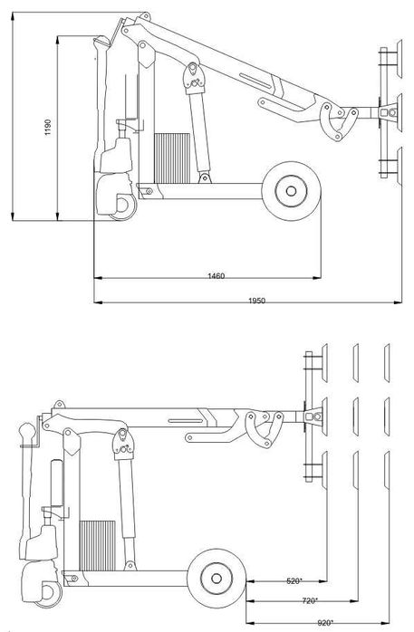 Mini żuraw manipulator do szkła okien MWM GME-S 300 chwytak szyb dźwig