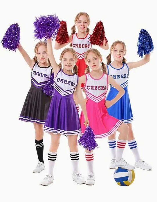 134 Strój cheerleaderki CHEERLEADERKA Cheers kostium sukienka pompony