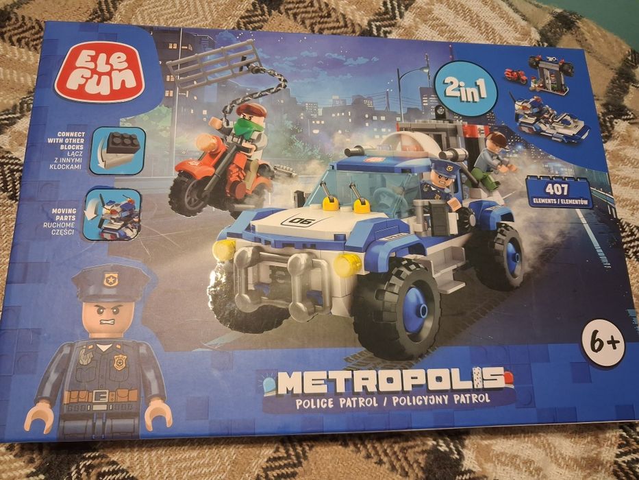 Nowy zestaw klocki Policyjny patrol 2 w 1 duży 407 el. policja prezent