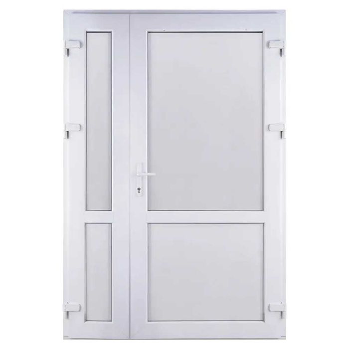 Drzwi Dwuskrzydłowe Wejściowe Zewnętrzne 125x210 Białe Sklepowe Biuro
