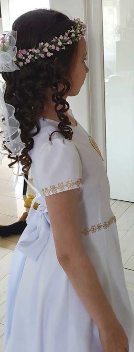 Sukienka komunijna + bolerko, wianek, rękawiczki