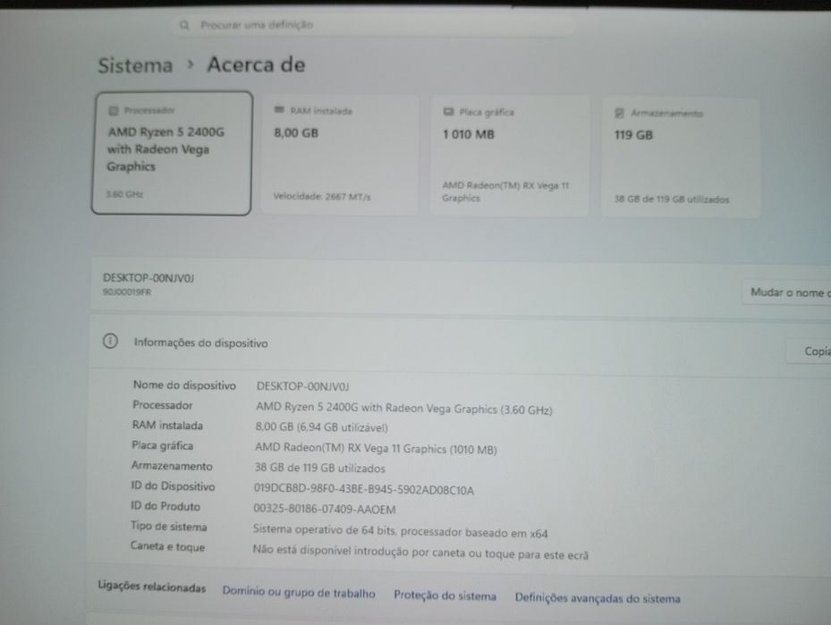 Lenovo Ideacentre Ryzen5 2400G 
Processador AMD Ryzen5  2400G