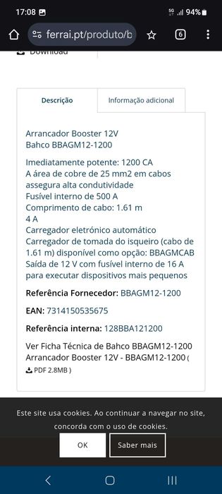 Arrancador/Carregador baterias 12 V