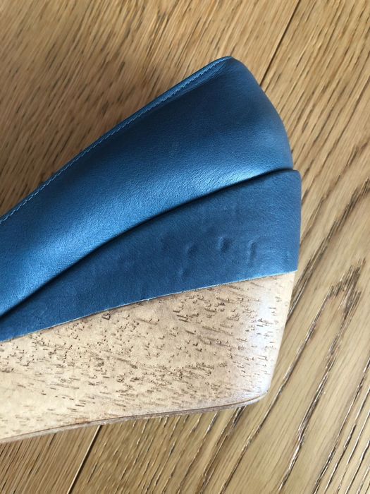 Niebieskie skórzane koturny, Ryłko - rozmiar 38