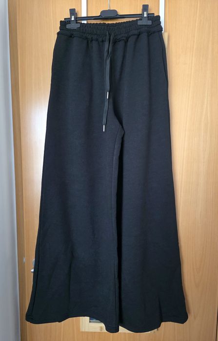 Calças pretas de fato de treino 100% algodão, tamanho S/M, fabrico Ita