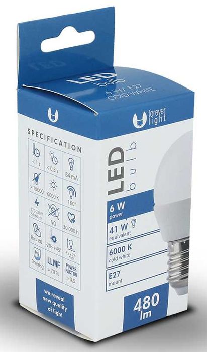 Lâmpada LED E27 G45 6W 480lm 230V