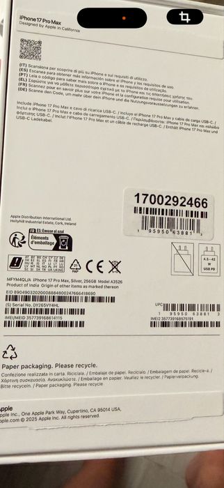 Iphone 17 pro Max Branco  256gb Novo !