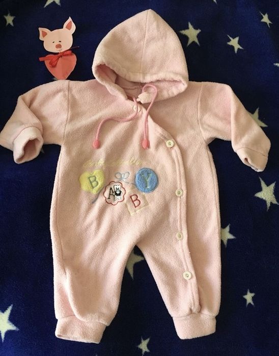 Розовый фильмовый комбинезон  3/6 месяцев -52-68см