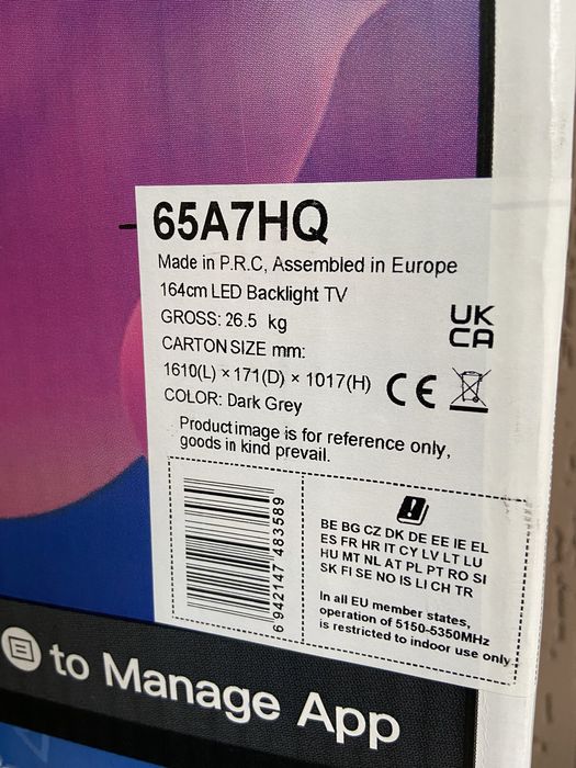 Телевізор Hisense 55A6CG/ QLED Hisense 65A7HQ SmartTV/Vidaa/4KUltraHD/як новий