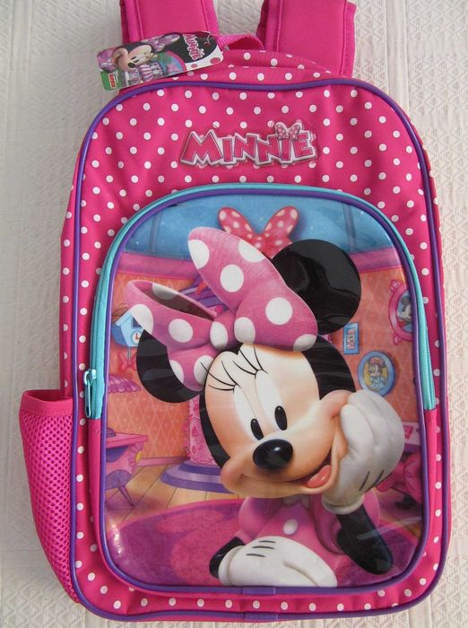mochila escolar  mickey, minnie, patrula pata, H aranha, faisca mcqeen