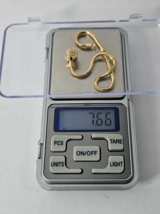 Złota 585 bransoletka żmijka typu Pandora 19 cm