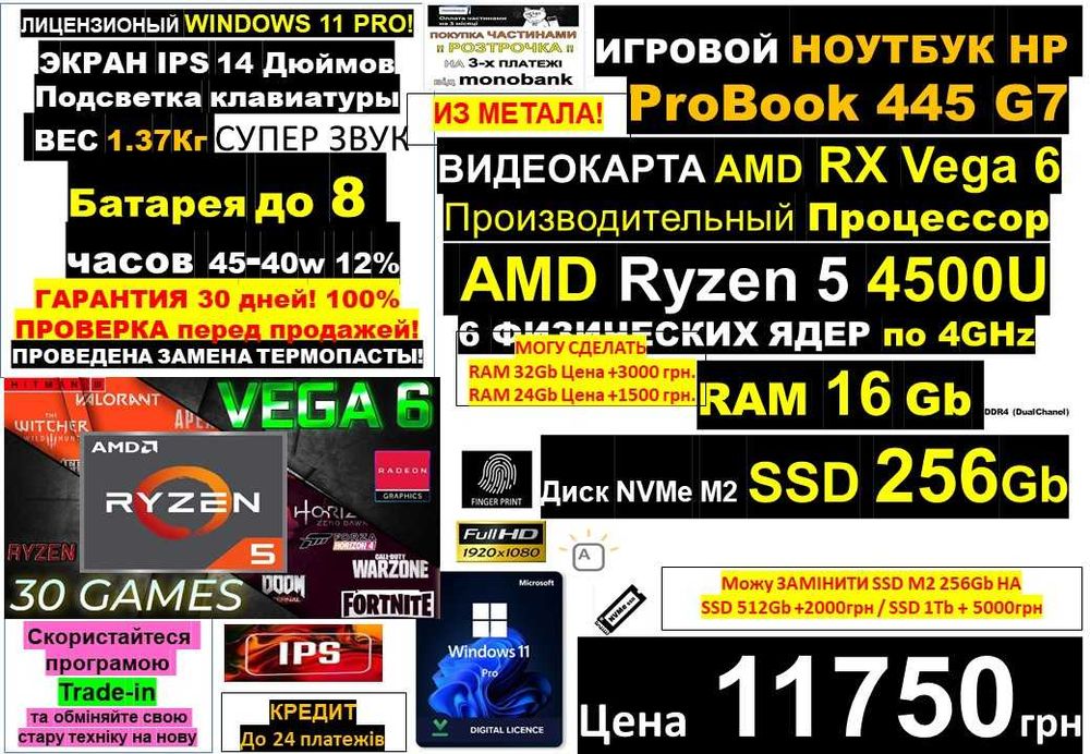 є90 Ноутбуків‼️HP‼️14" IPS‼️Ryzen 5 6core‼️RX Vega 6‼️SSD256‼️RAM16-32