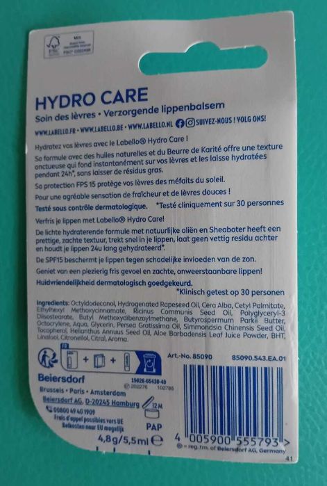 Labello - balsam do ust nawilżający Hydra Care SPF15, 4,8g/5,5ml