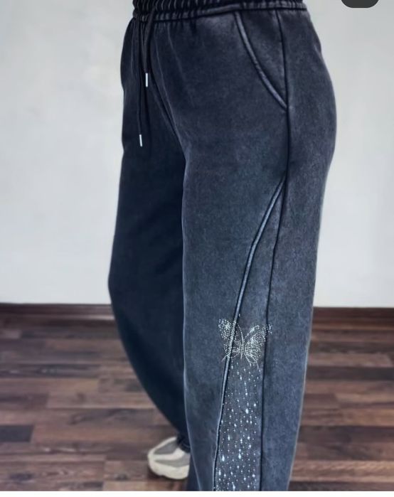 Теплі багі на хутрі з камінчиками