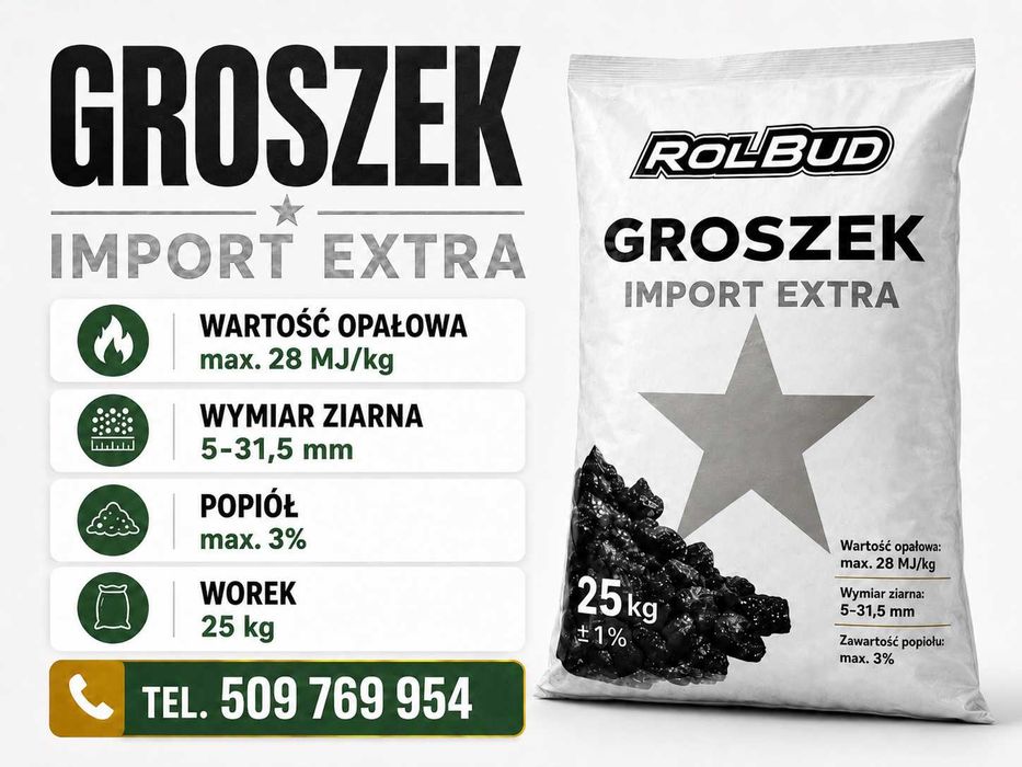 Groszek Import Extra 28 MJ/kg | KOMIR | 25 kg | Popiół max. 3%